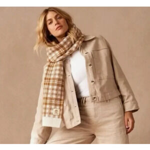 New Timberland Scarf Wheat Plaid One Size Winter Fall Logo Plaid NWT